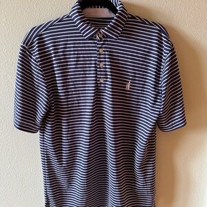 johnnie-O Men's Navy and Pink Striped Polo Shirt